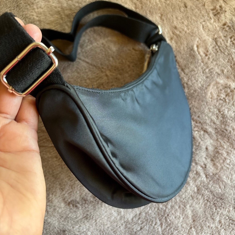 Lancome Paris Black Recycled Nylon Crescent Crossbody Bag Adjustable Strap - Picture 3 of 7